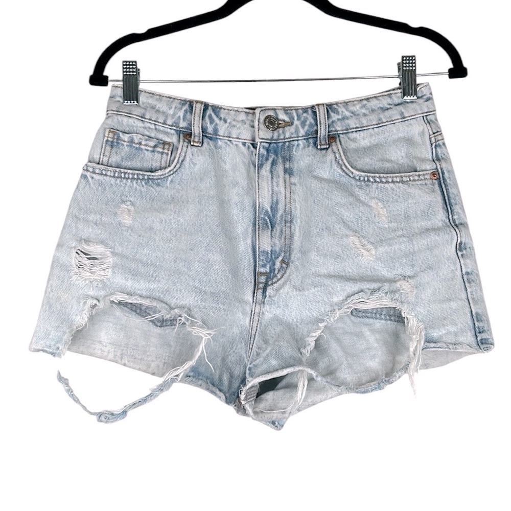 Zara Light Wash High Rise Cut Off Distressed Summer Festival Jean Shorts Size 6